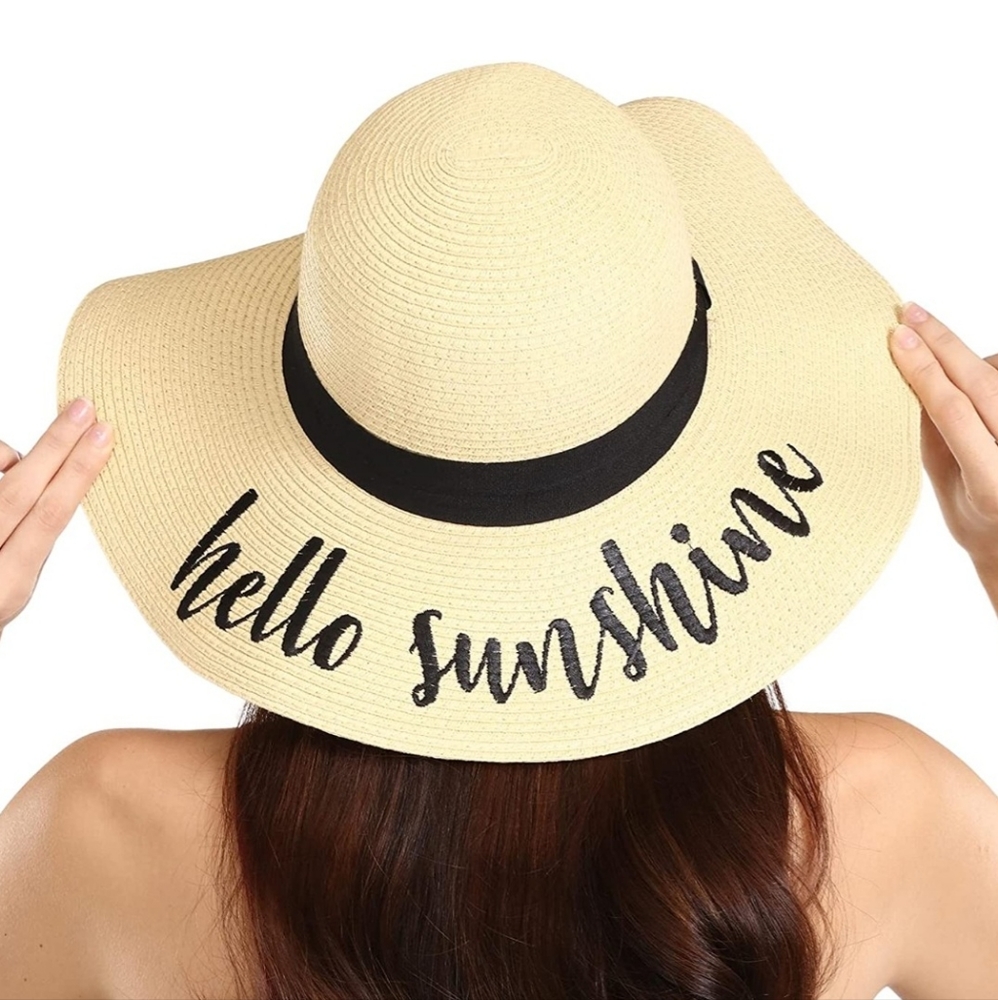 Floppy Beach Sun Hat for Women - Vacation, Honeymoon Embroidered Straw Hat - Big